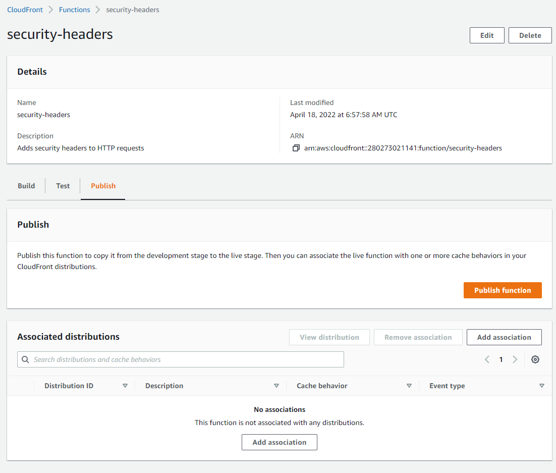 Publishing a CloudFront Function