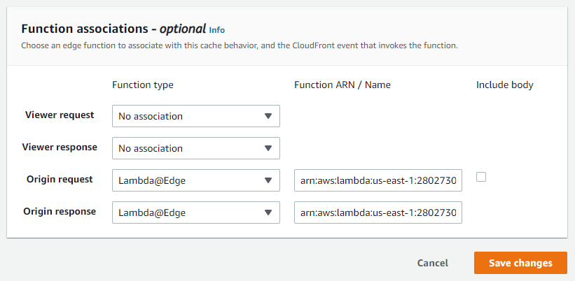 Removing Lambda associations from CloudFront distribution